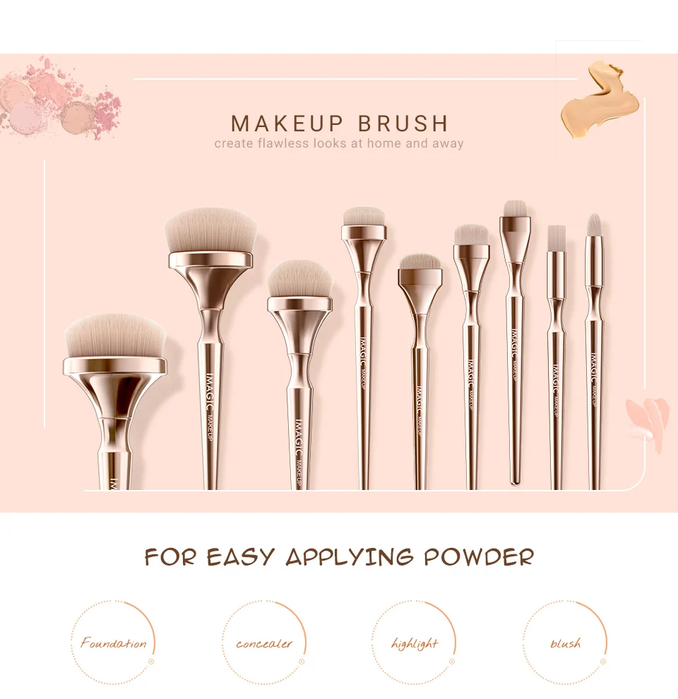 IMAGIC 9pcs/set Makeup Brushes Kit Soft Nylon Hair Partij Blending Brush Metallic Handle Profesional Oogschaduw Tools Set