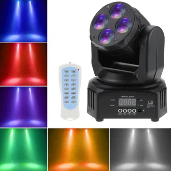 

NEWKBO Mini 4 LEDs 50W RGBW Wash Rotating Moving Head Stage Effect Light Channel DMX512 Sound-activated with Remote Control