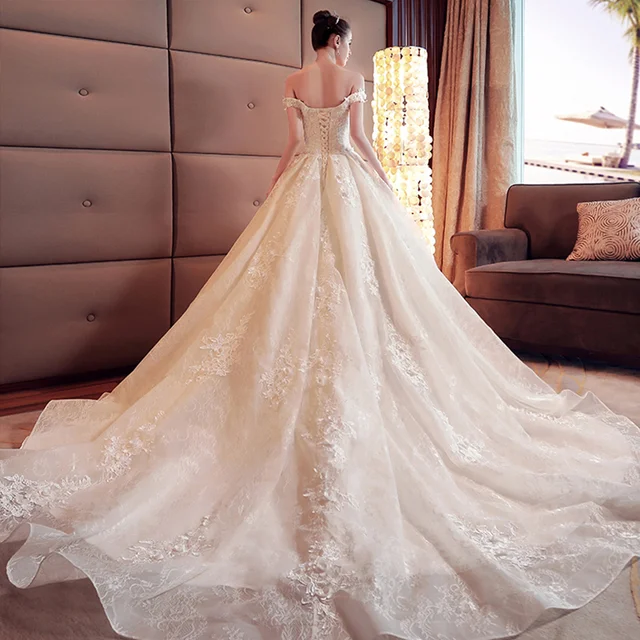HLF36 Palace Wedding Dress 2021 New Flower Skirt Dream Thin Long Sleeve Out Suknie Wieczorowe Abito Sposa Spiaggia فستان عرس 4