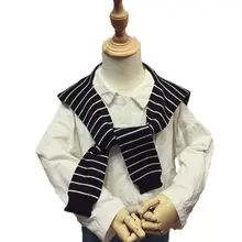 Children Boys Girls Navy Style Knitted False Collar Shawl Black White Stripes Self-Tie Fake Sweater Cape Shoulder with Sleeves