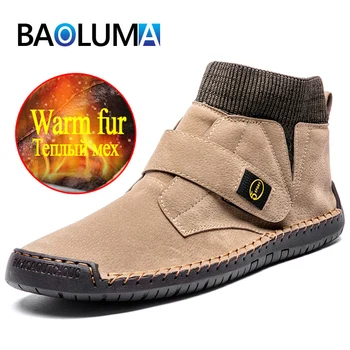 

Winter Men's Boots Handmade Men's Ankle Boots Thick Plush Warm Men's Snow Boots Outdoor Men's Motorcycle Boots Men's Trainers