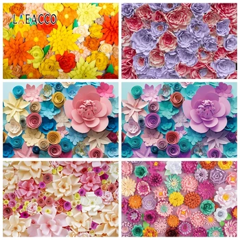 

Laeacco Colorful Paper Flowers Wall Backdrops for Photography Wedding Photo Backgrounds Photophone Baby Birthday Party Photocall