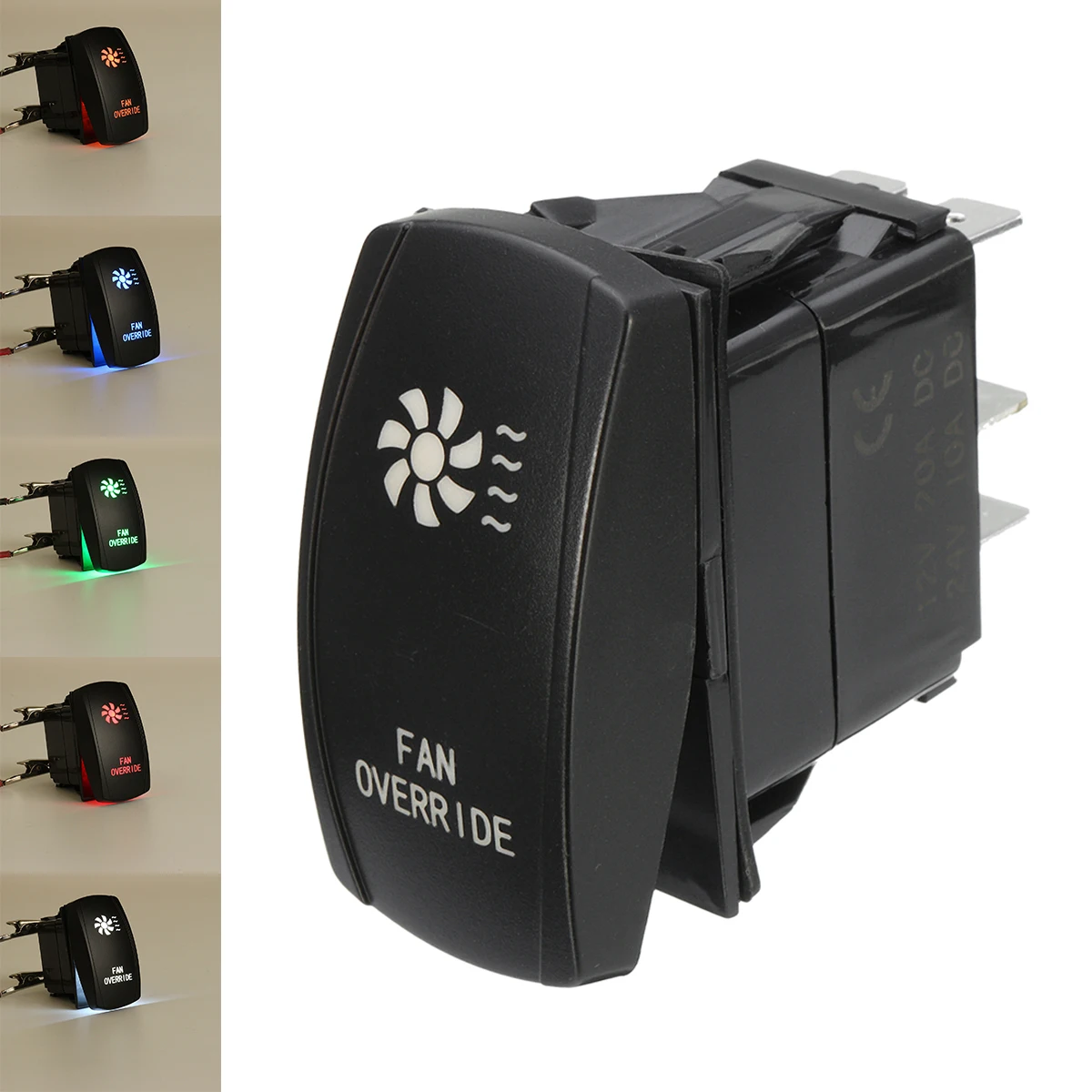 5 Pin Car Fan Override Switches Laser Backlit Rocker Toggle Switch 20a