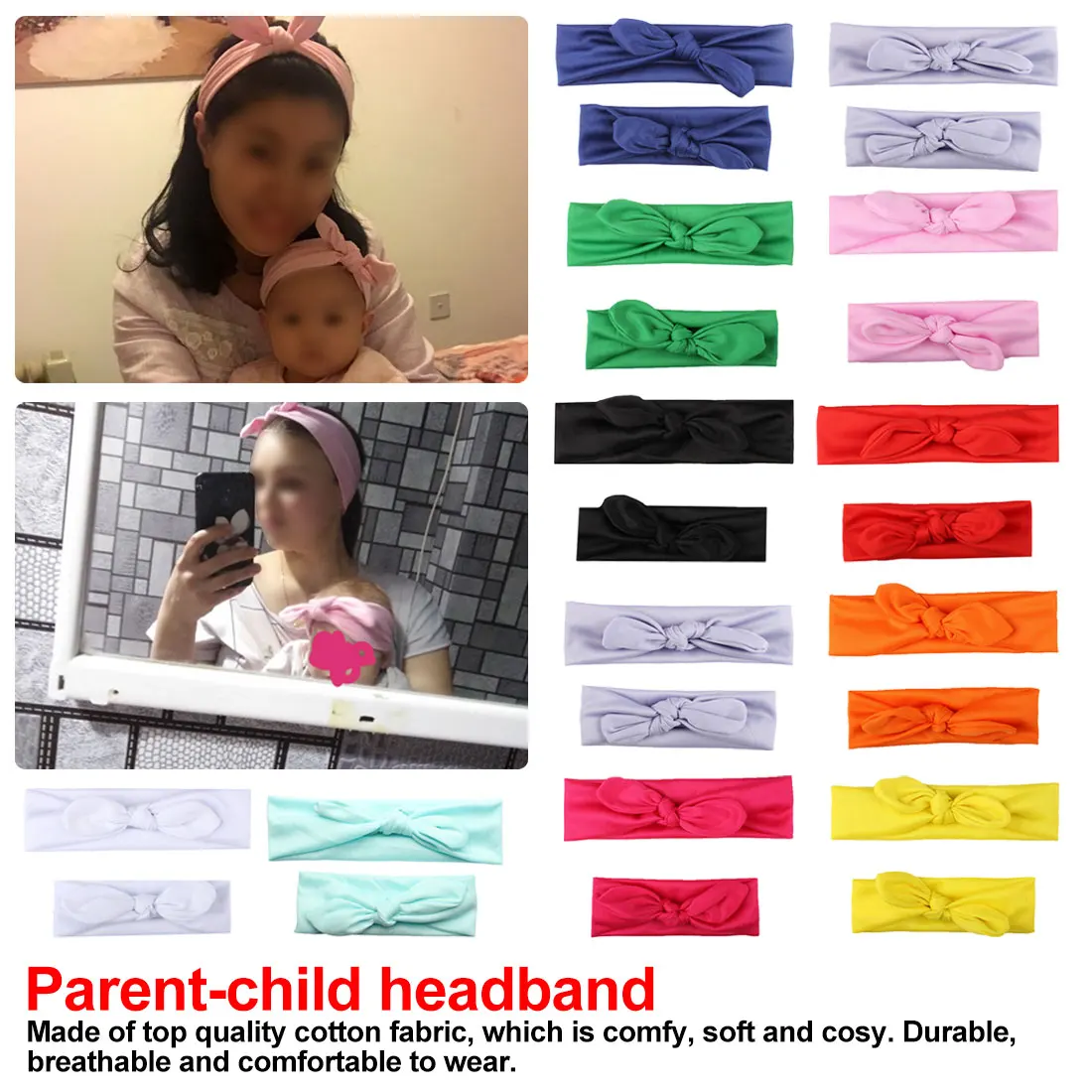 2Pcs Mama& Baby Headwear Toddler Girls Mom Elastic Bow Knotted Turban Hair Band Headband Fashion Princess Bow Children Headwear