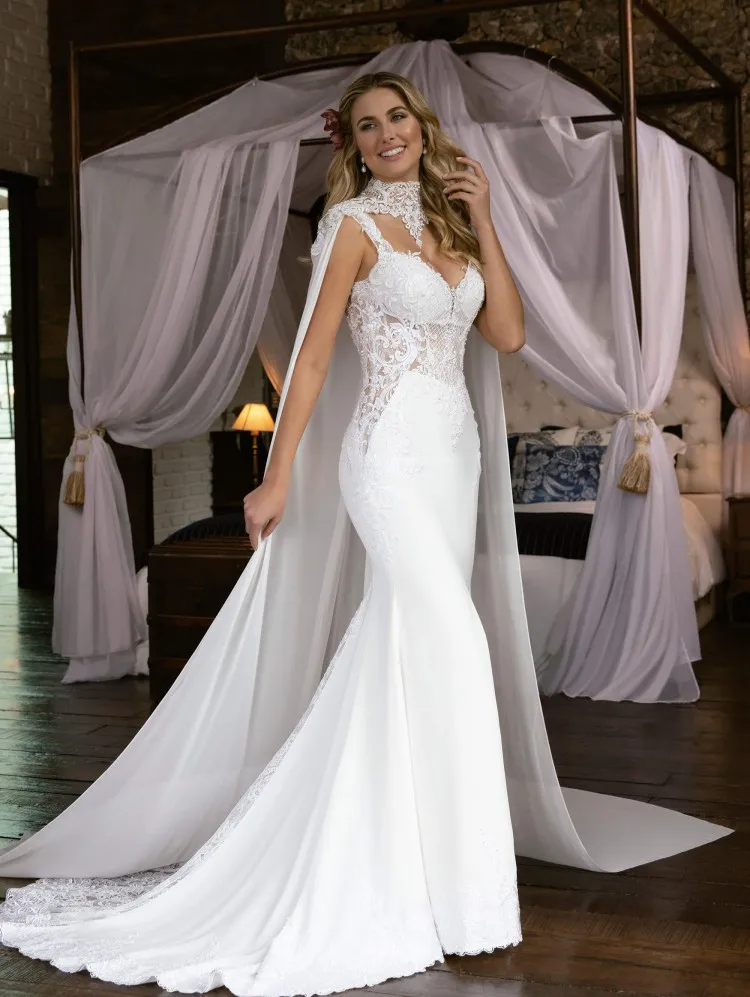 New-Arabic-Wedding-Dresses-with-Wrap-V-Neck-Lace-Appliques-Mermaid-Wedding-Dress-Backless-Sweep-Train (1)