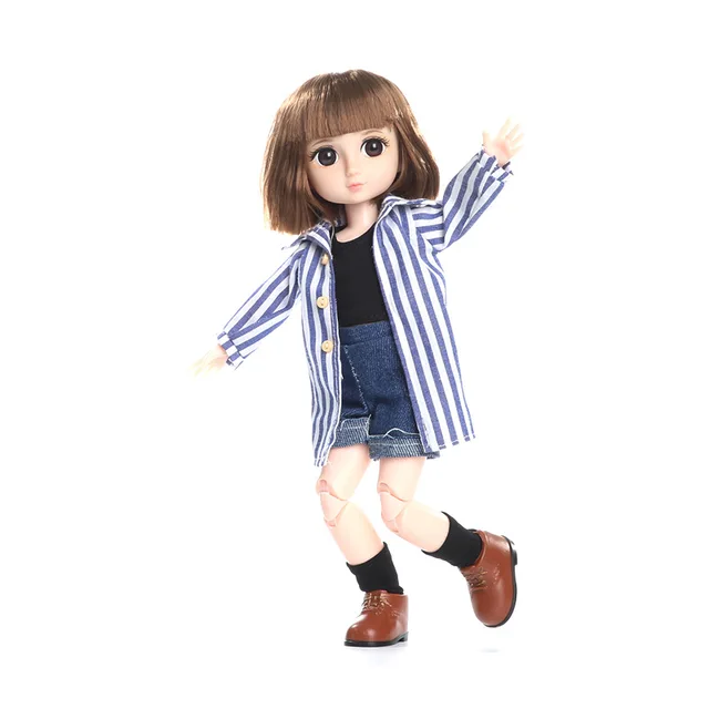 28cm Bob Hair Dolls Set Casual Outfit Cute Body Doll with Clothes Dress Up Doll Bjd Doll 1/6 Children Toys for Girls 3