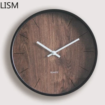 

Round Wall Clock Quartz Silent Living Room Wall Clock Decoration Walnut Pattern Pocket Watch Bedroom Clock Relogio De Parede
