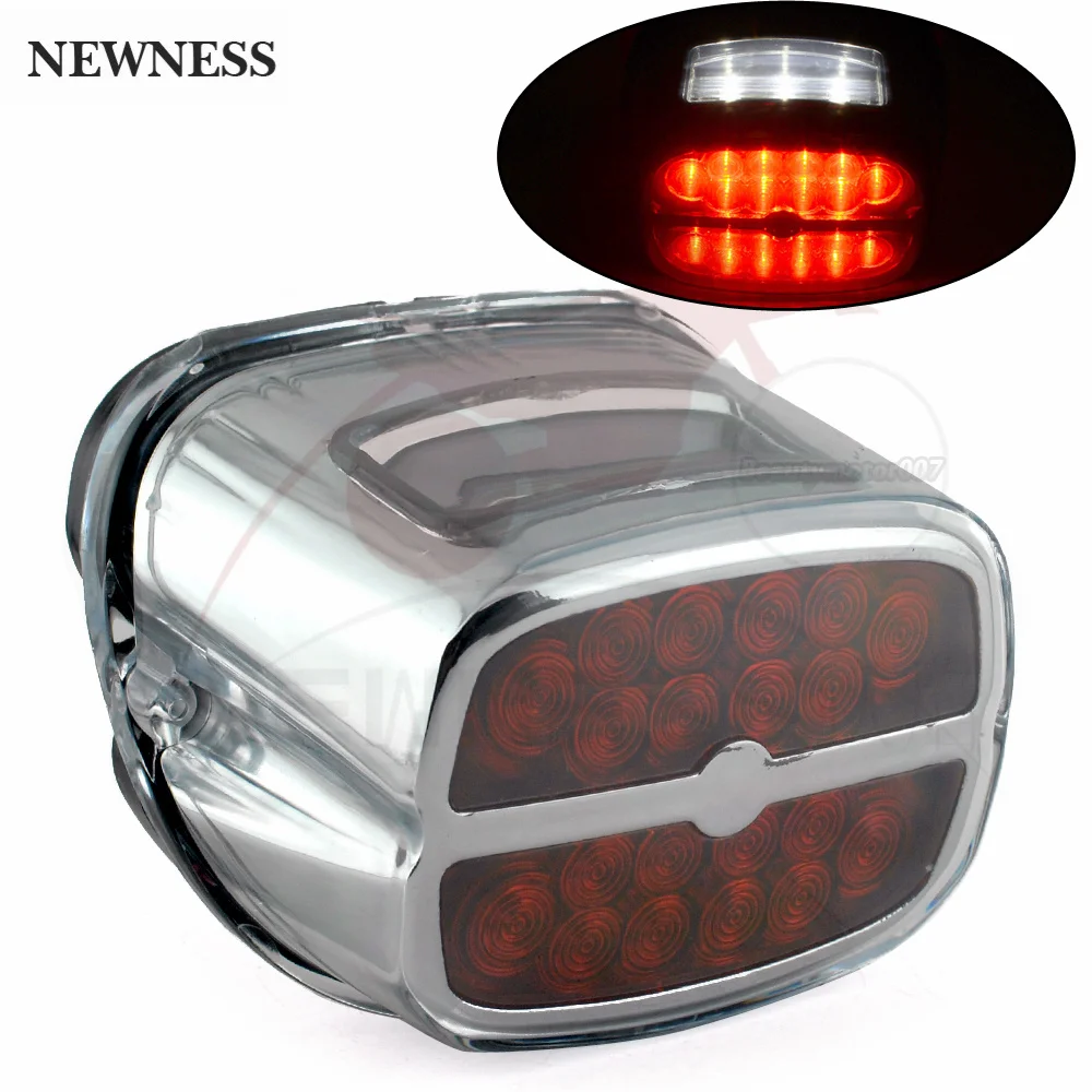 Motorcycle Red Led Light Chrome Tail Brake Light License Plate Rear Lamp For Harley Dyna Super