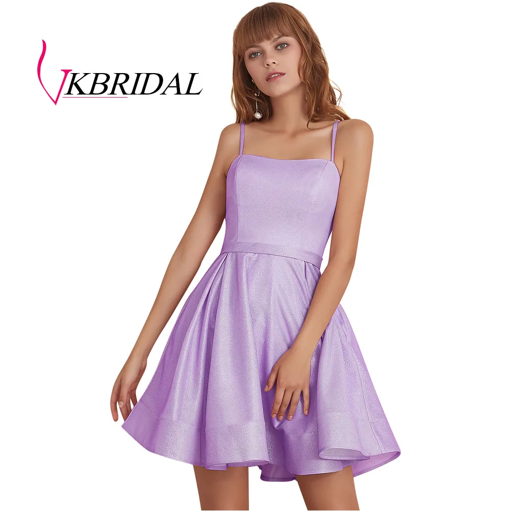 lilac VKBRIDAL, сексуальные платья без бретелек с карманами для выпускного вечера,, блестящие короткие вечерние платья на выпускной со съемными лямками - Цвет: lilac