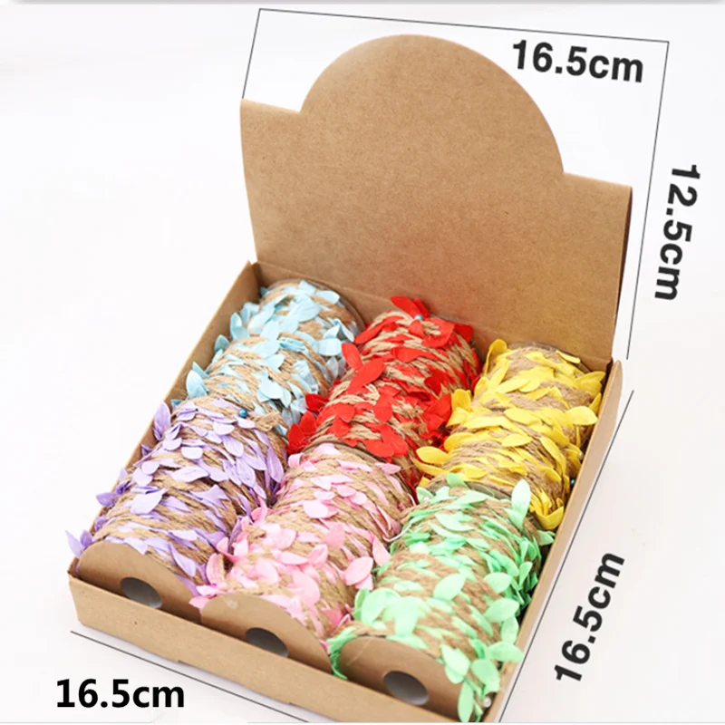 Wholesale 5meters color leaf jute rope bouquet gift box packaging decorative rope 12 rolls 6 colors DIY creative home decoration