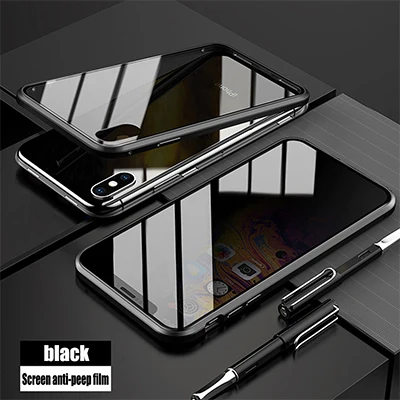 Для iPhone11 6 7 8 X XS Max Zmetal Рамка Анти-писк магнитная Передняя и задняя закаленное Пленка чехол для мобильного телефона - Цвет: black