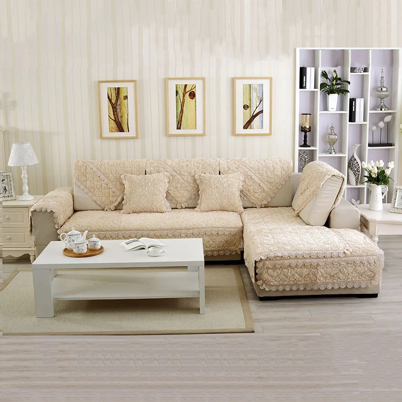 beige 1 шт толстый фланелевый чехол для дивана Кружевной Край Нескользящая противогрязная Защитная Подушка для домашнего животного собаки зимний чехол для дивана спинка полотенце - Цвет: beige