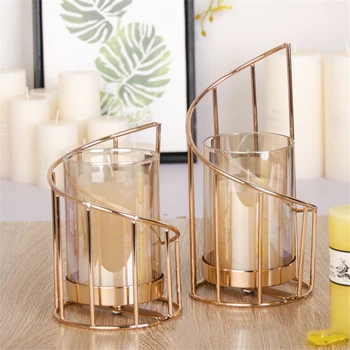 

"Golden IronCandle HolderEuropean Geometric Candlestick Romantic Crystal Candle Cup Home Decoration Table Decoration Style Type"