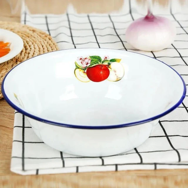 Delicate Enamel Bowl Exquisite Enamel Basin Thickened Chinese Style Fruit  Pattern Soup Basin