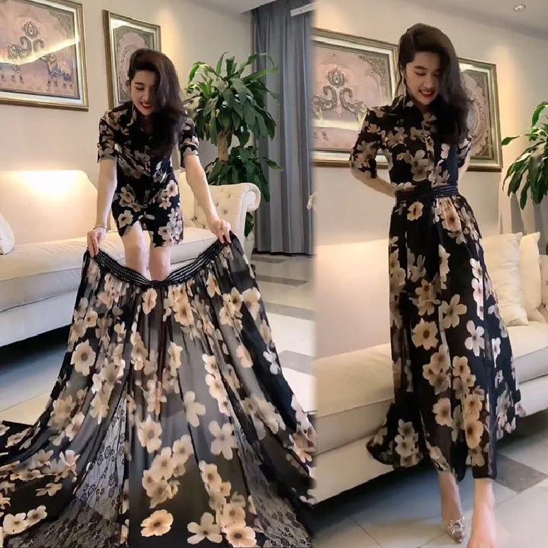 Timis Li Summer Chiffon Dress Detachable Beach Dress Vintage Ruffles Short Sleeve A-Line Party Dress Sundress Vestidos Plus Size Timis Li Summer Chiffon Dress Detachable Beach Dress Vintage Ruffles Short Sleeve A-Line Party Dress Sundress Vestidos Plus Size