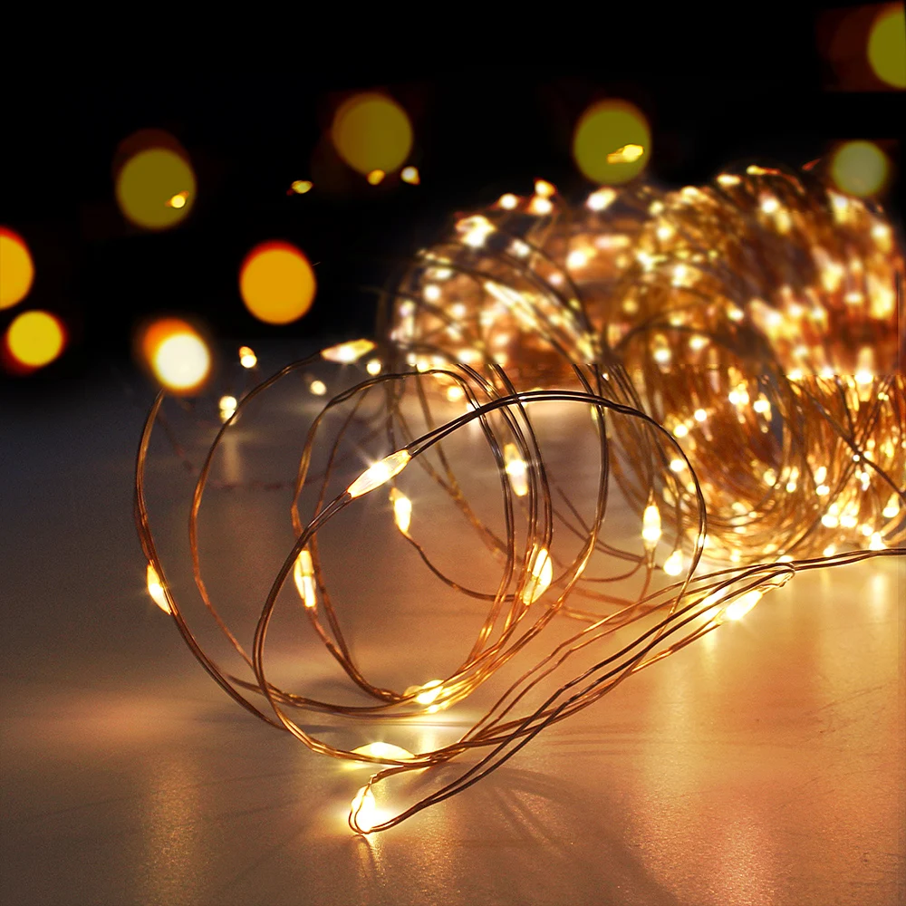 5 м/10 м USB светодиодный свет гирлянда Рождественская гирлянда для фото фонарики гирлянда цепь на батарейках медная проволока Сказочный свет на открытом воздухе