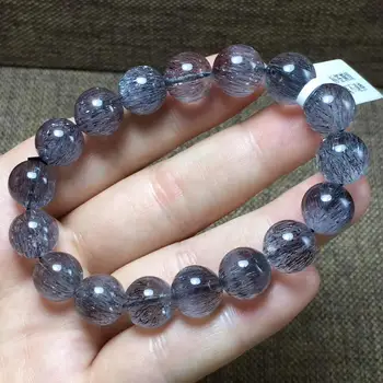 

Certificate 11.4mm Natural Black Super Seven 7 Rutilated Quartz Crystal Bracelet Clear Round Beads Fashion Rare Stone AAAAA
