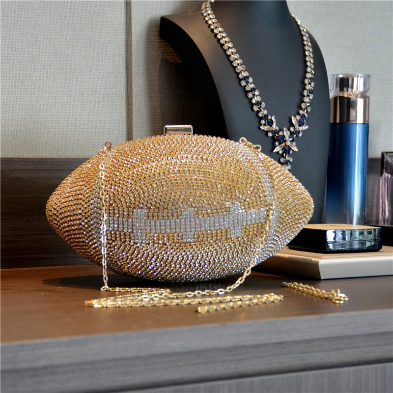 Swarovski Crystal Rhinestone Bling Football Clutch Purse