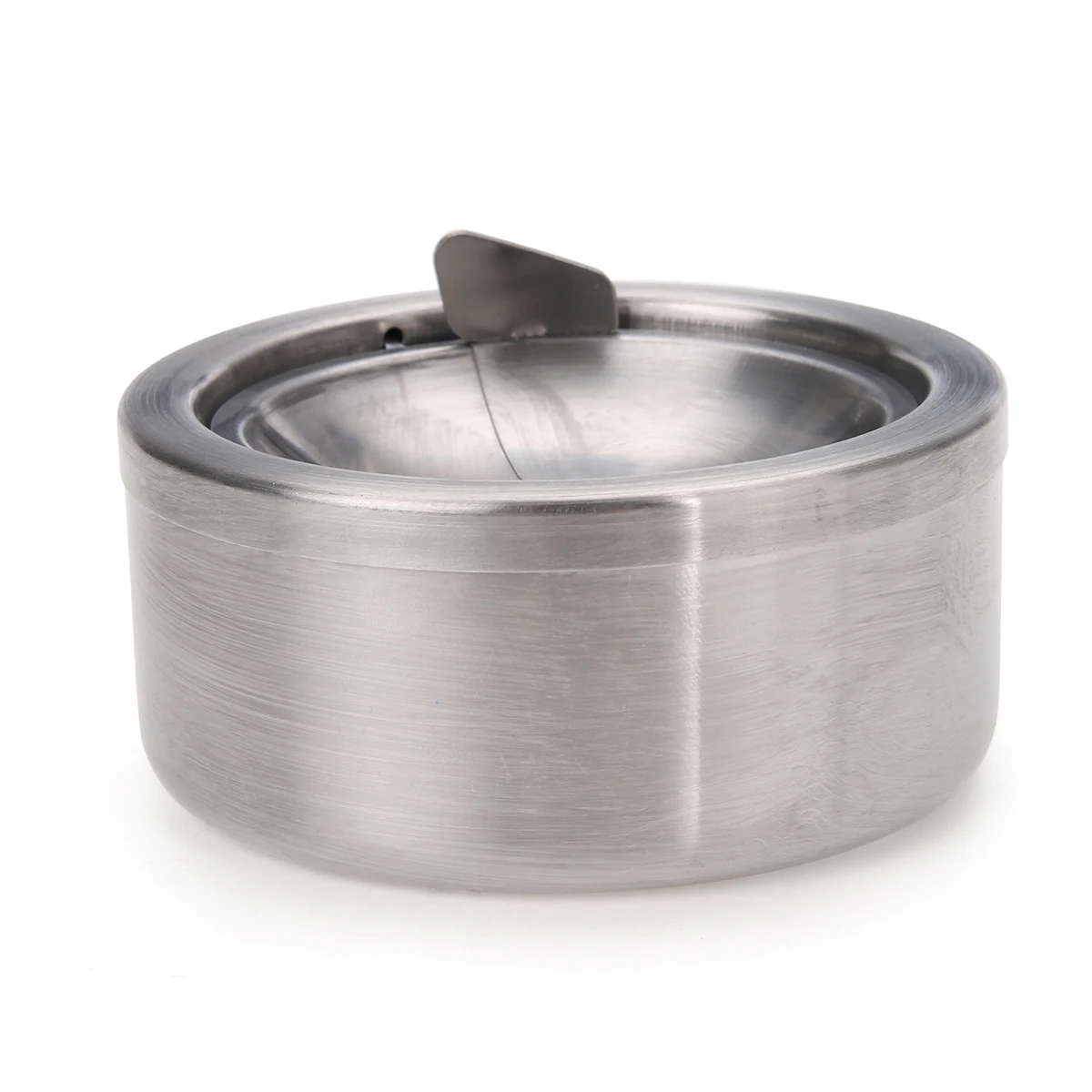 1pc Cigarette Lidded Ashtray Stainless Steel Silver Windproof Ashtray with Lid Round Shape Smoking Ash Tray