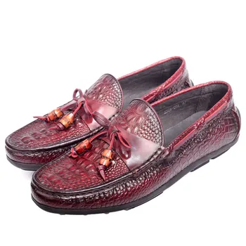 

HOT sale 2019 Season Doug Male Genuine Dawdler Drive Shoe England Man Leisure Time Crocodile Grain Leather Tide free shipping