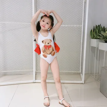 

lovely bear baby girls swimwear ruffles bows one piece swimsuit for kids toddler 12M cartoon bathing suit