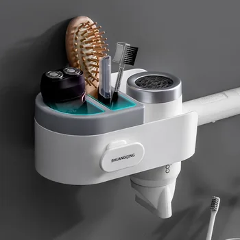 

Shuangqing Sucker Simple Hair Dryer Rack Bathroom Comb Shaver Storage Shelf Multi Purpose Multi-functional Hair Dryer Rack