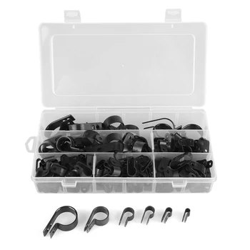 

200PCS/Set Black Nylon Plastic P Clips Clamp Assortment With A Plastic Box Kit For Wire Cable Pipe