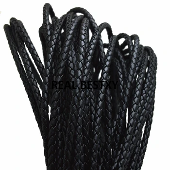 

5m/lot approx: 4mm black Braided Leather Bracelet Findings Round Leather Jewelry Cord String Rope DIY Necklace Bracelet Making