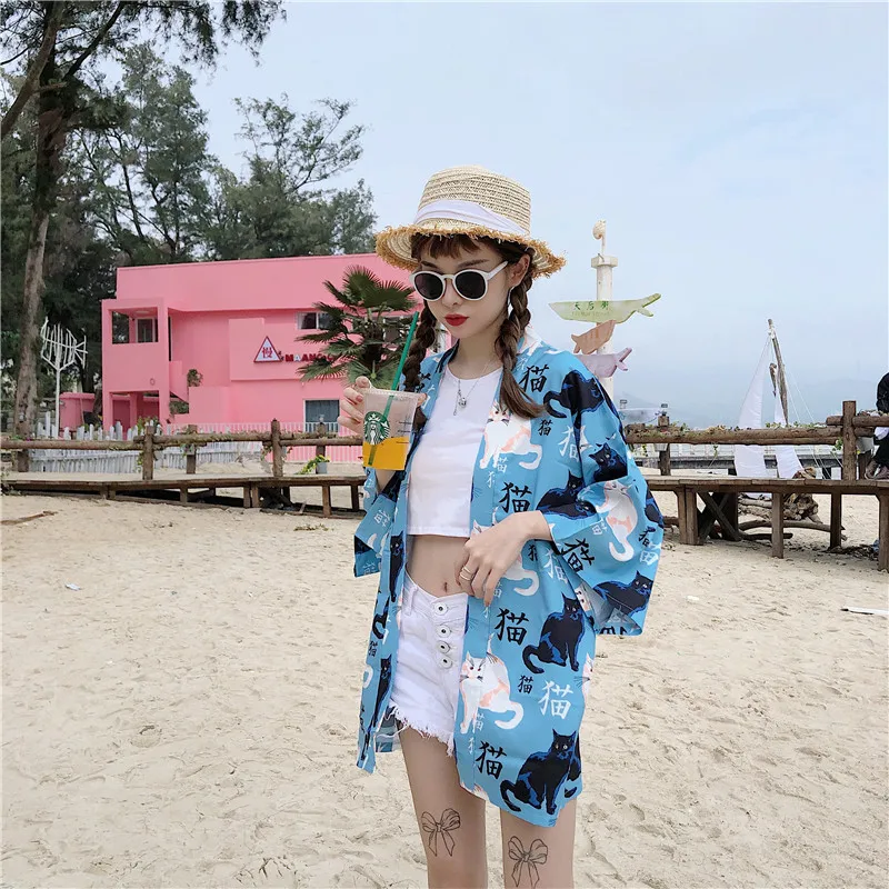 Японское кимоно кардиган женский летний Maidenform печати блузка пальто новые модные повседневные кардиганы верхняя одежда