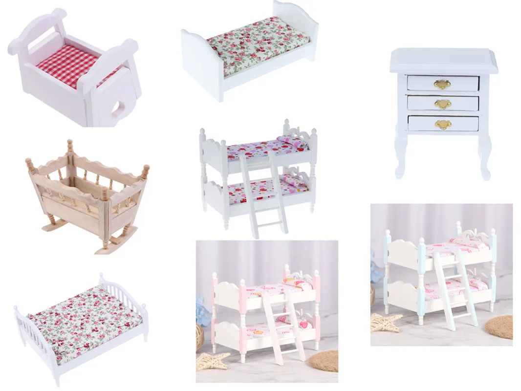 

1Pc 1:12 Mini Doll bed for Dolls Dollhouse Bedroom Furniture Dollhouse Stroller for dolls Toy For children Doll Pretend Play Toy