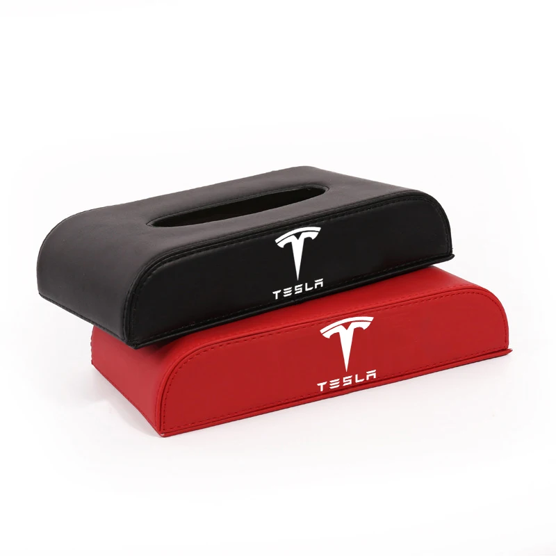 

For Tesla Model 3 X S PU Leather Tissue Box Napkin Holder Black Red