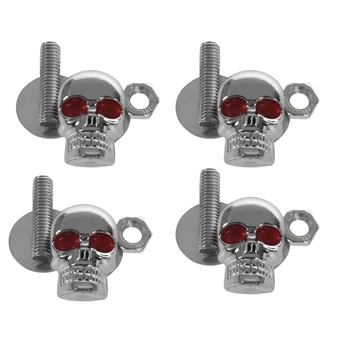

4pcs 5mm Chrome Skull Red Eye License Plate Lic Tag Frame Windshield Trim Bolts Screws Fantastic Replacement Universal Fit Hotro