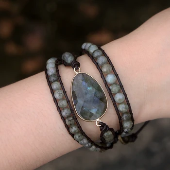 

EDOTHALIA Hotselling Labradorite Charm Bracelet Handwoven Boho Bead Wrap Bracelet Natural Stone Jewelry Bijoux
