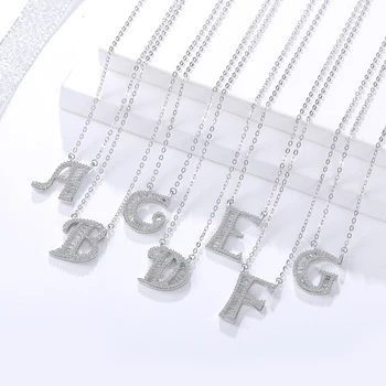 

100% Real 925 Sterling Silver A to Z Letter Initial Pendant Necklace Alphabet Name Clear CZ Zircon Women Fine Jewelry