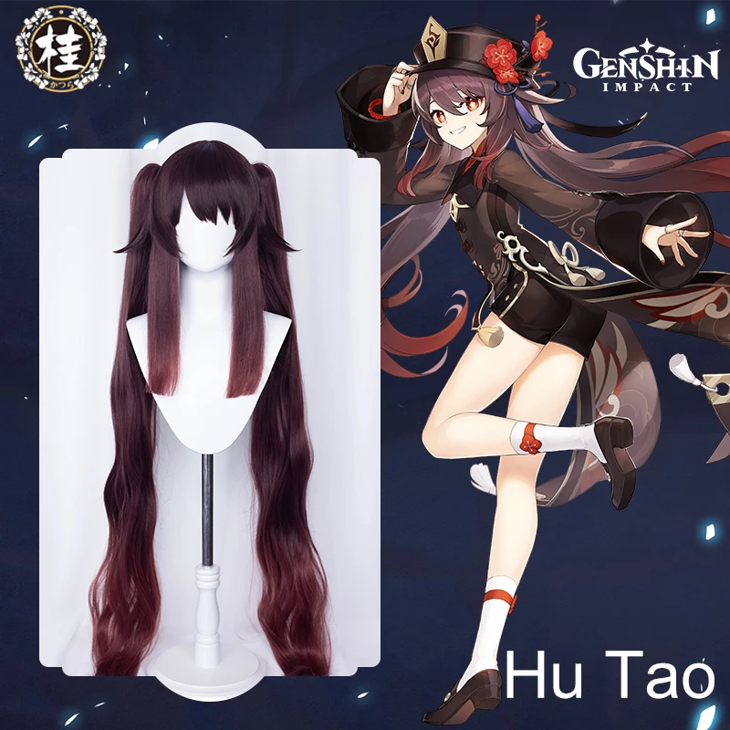 UWOWO Game Genshin Impact Hu tao Cosplay Wig Hutao New Long Hair Brown Wigs 115cm Claw Clip Ponytail Heat Resistant