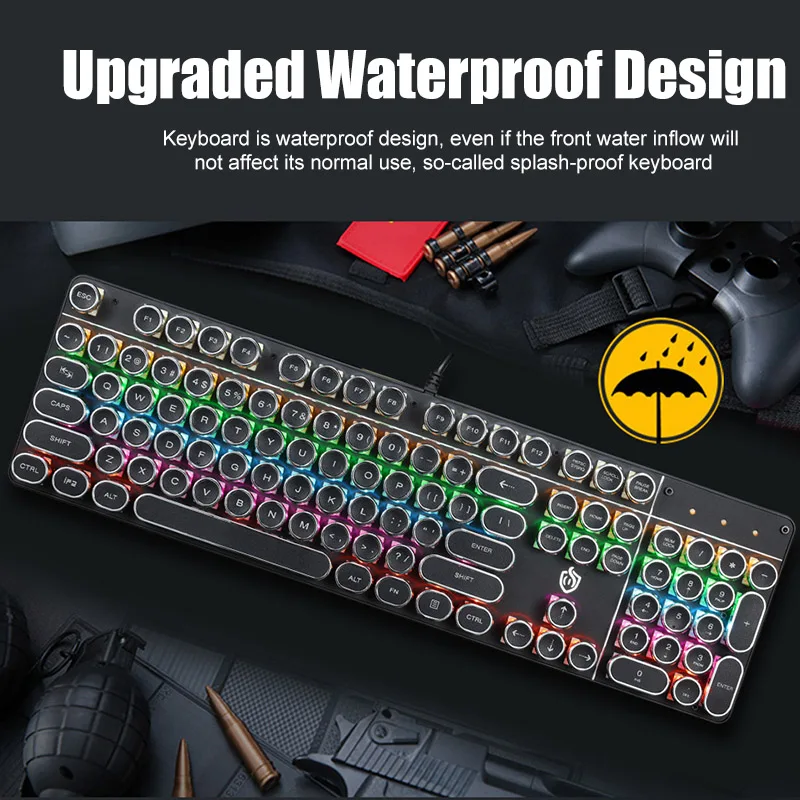 

Wired Mechanical Gaming Keyboard 104 Keys Switches for Gamers with 9 Lighting Effect OD889