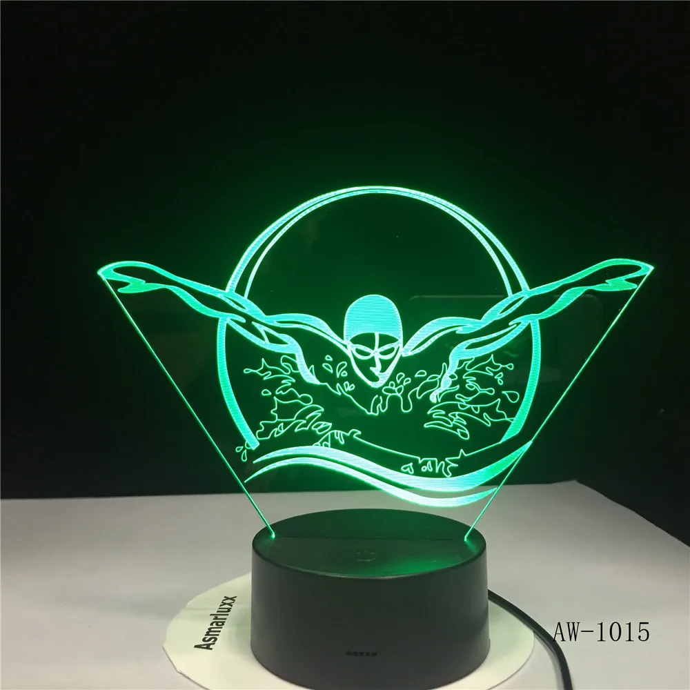 Крутой светодиодный ночник 3D для плавания комнатное освещение 7 цветов сменные