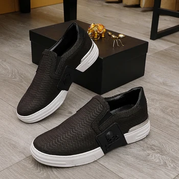 

starbags pp original skull head hardware logo new genuine leather flat sole men's shoes crocodile grain head layer cow leather