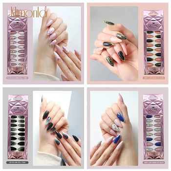 

24Pcs/Set Mix Style Amygdala False Nail Tip Display Acrylic Fake Nails Showing Practice Manicure Fingernail Tips Colorful Nail