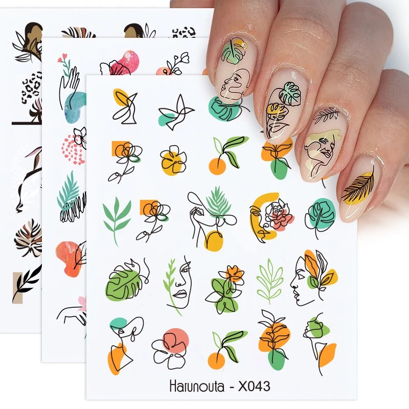 Flower Nail-Stickers-Set Water-Wraps Manicures Snake Animal-Design Human Winter Face
