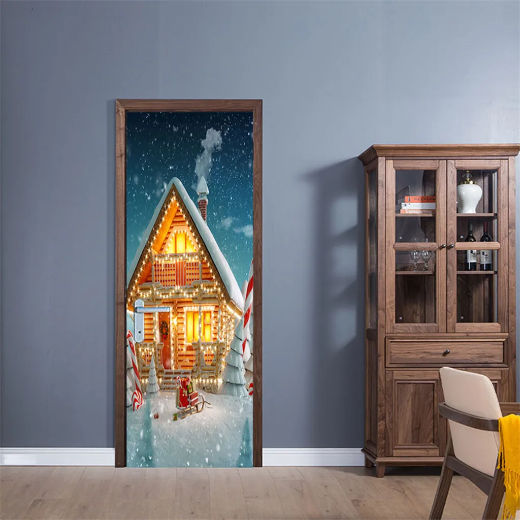 40# 3D Рождественское украшение для гостиной, двери, стены, фреска, Рождественское украшение