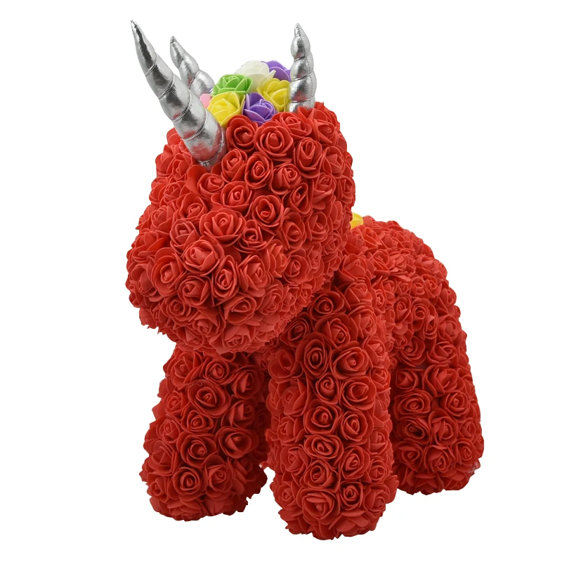 Горячая Распродажа 40 см плюшевый мишка с короной в подарочной коробке медведь из роз искусственный цветок подарки на год для женщин подарок на день Святого Валентина - Цвет: 38cm red unicorn
