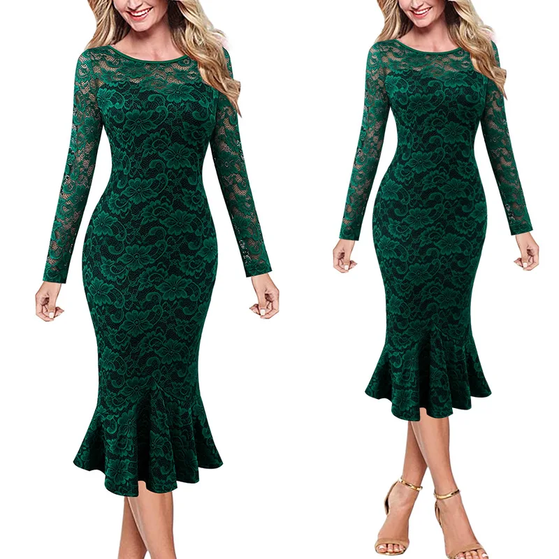 Green 2 Vfemage женские элегантные винтажные цветочные кружева Pinup деловые повседневные Коктейльные Вечерние облегающие платья Русалка карандаш Sheaht 1219 - Цвет: Green 2