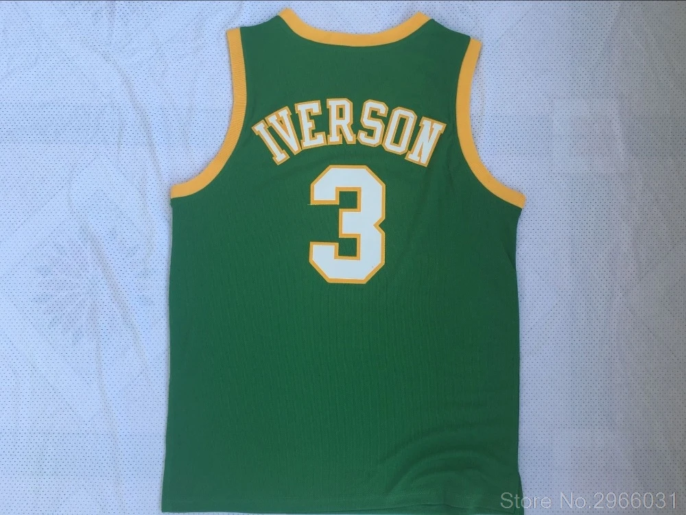 Rewback мужские 3 Allen Iverson BETHEL школьные майки Джерси Зеленый Желтый сшитые размер S-XXL
