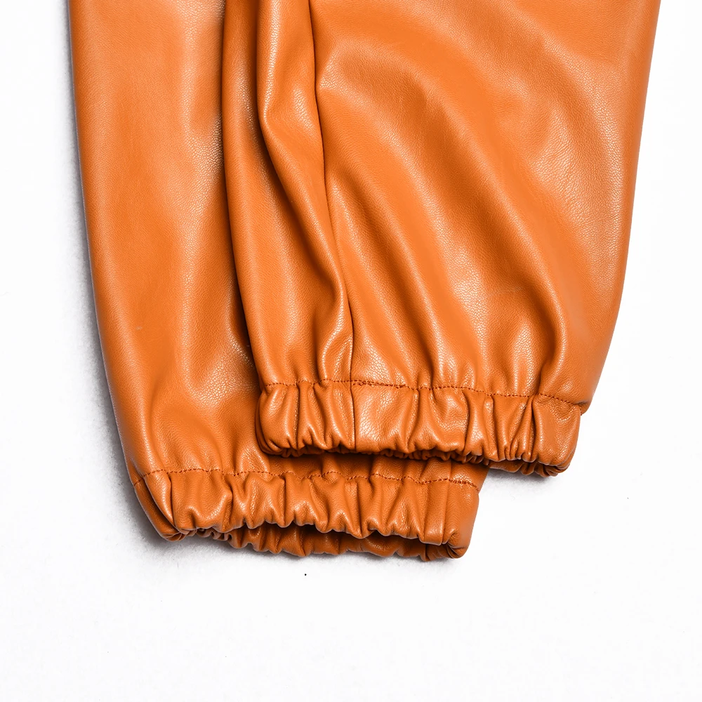 Модные новые женские шаровары из искусственной кожи повседневные эластичные брюки из искусственной кожи с высокой талией для женщин осенние штаны уличная одежда