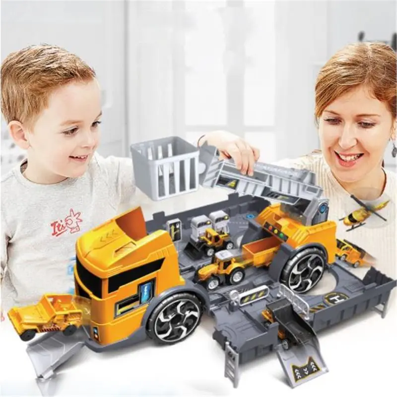 

Children Simulation Fire Engineering Vehicle Parking Lot Educational Pull-back Car Set for Kids Car Model Toys
