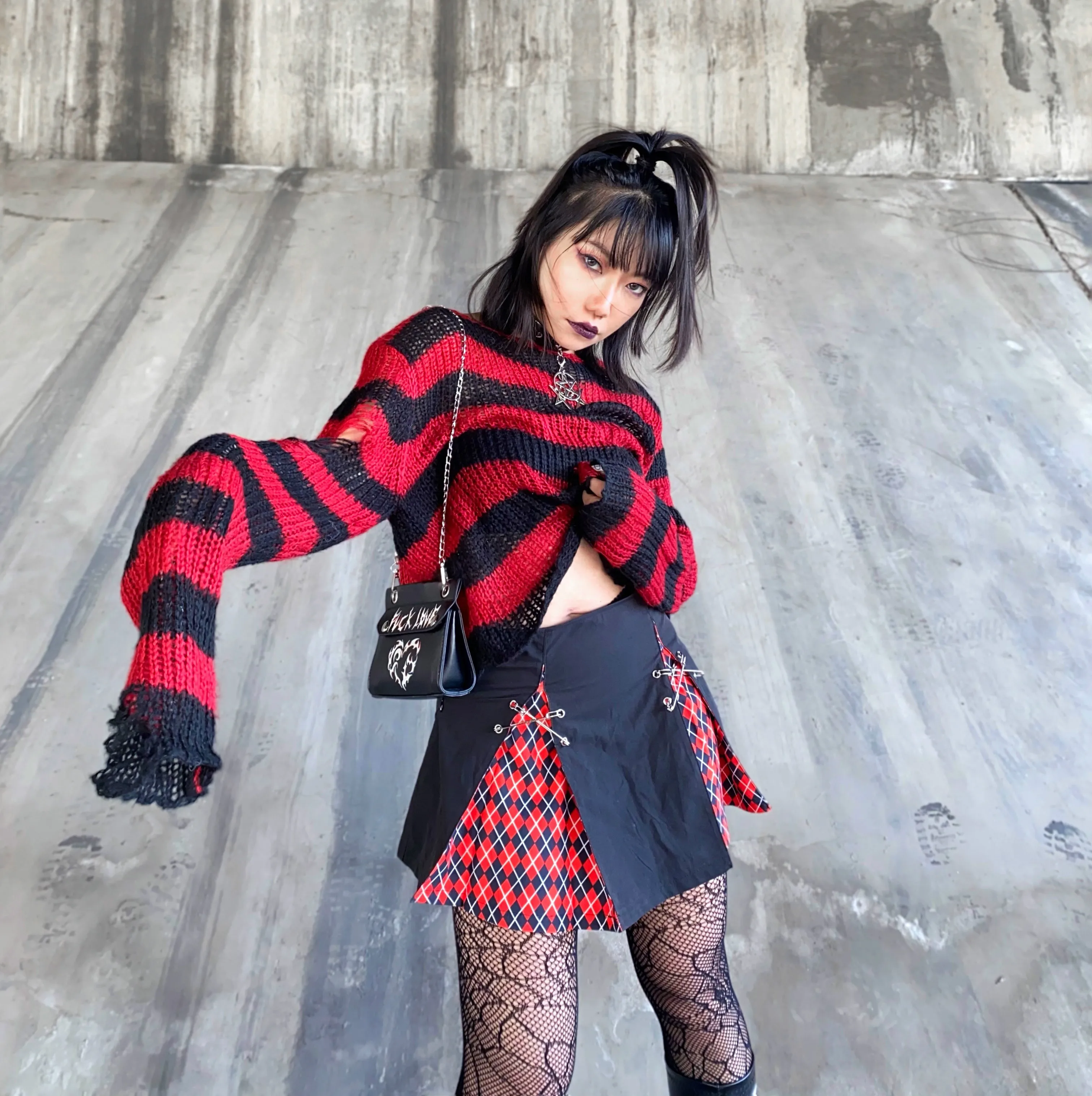 Punk Gothic Short Sweater 2021 Summer Women Sexy Striped Cool Hole Broken Jumper Loose Alt Emo Dark Streetwear Y2k Top Unisex