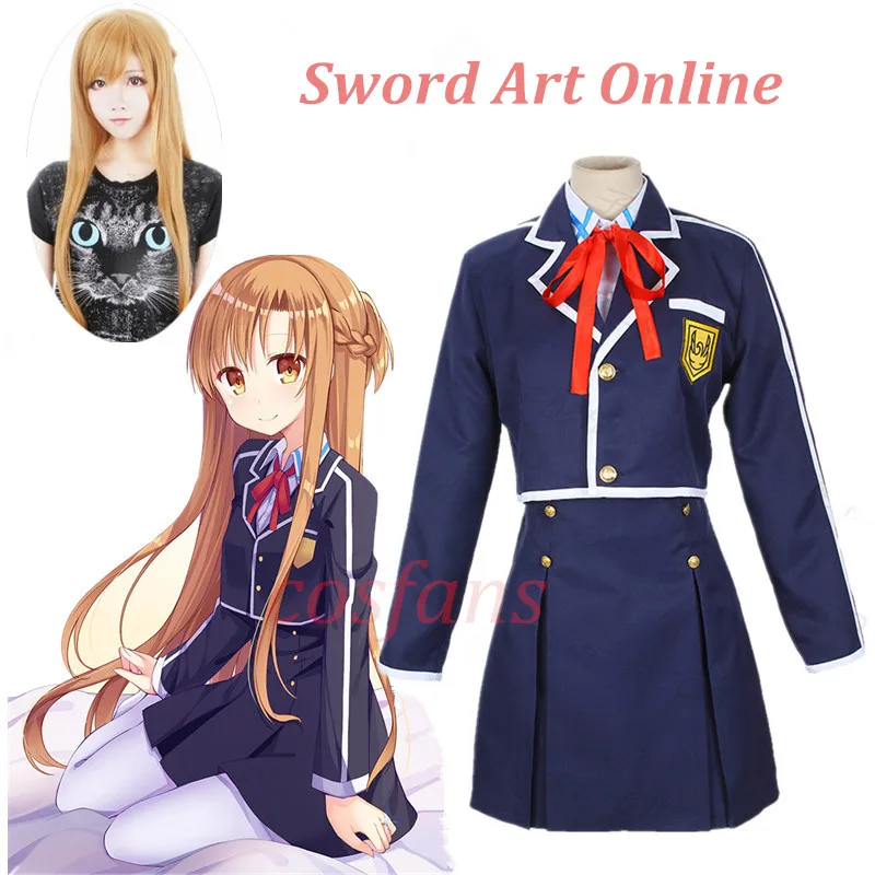 Sword Art Online Sao Yuuki Asuna School Uniform Coat Shirt Skirt Anime