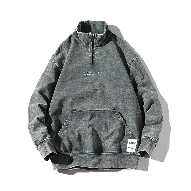 

2019 Autumn New Hoodie Casual 100%Cotton Sweatshirt Man Stand Collar Letter Printing Distressed Pullover Hoodies Male Y1947