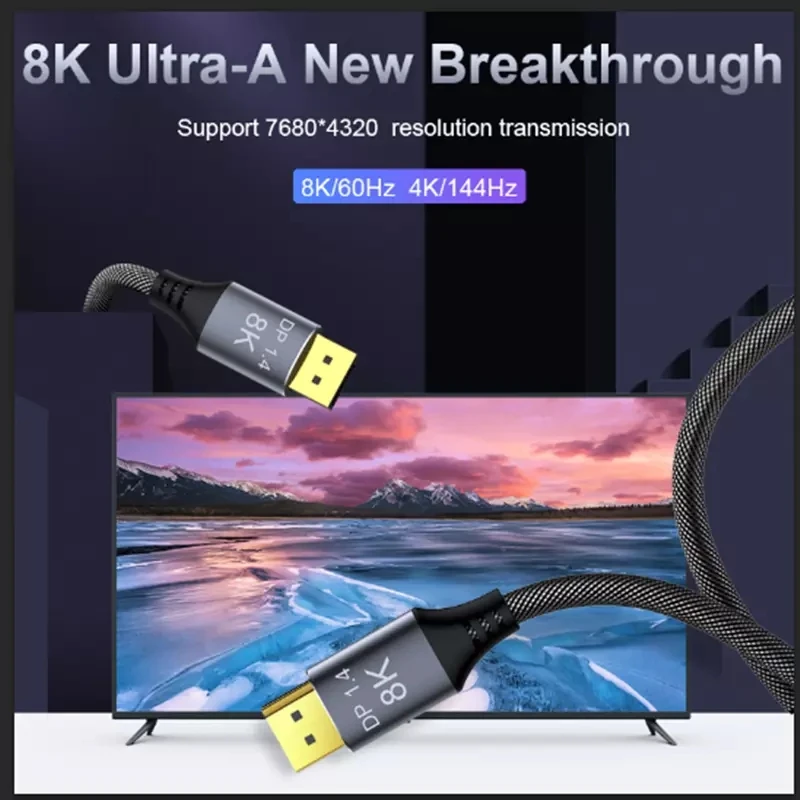 DisplayPort Cable 1.4 8K DP Cable 8K@60Hz 4K@144Hz 1080P@240Hz Support HBR3 32.4Gbps HDCP 2.2 HDR for Gaming Monitor Laptop TV